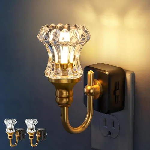 Vista 18 de DORESshop Luz nocturna LED, luces nocturnas giratorias que se enchufan a la pared con sensor de luz automática de 3000 K luz nocturna con brillo