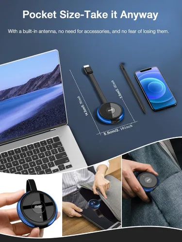 Vista 7 de AIMIBO Adaptador de pantalla inalámbrico 4K 5G – Verdaderamente Plug & Play HDMI Dongle, emitir video desde Android iOS Windows MacOS Tablet Laptop