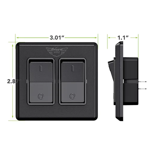 Vista 2 de Interruptor de doble SPST moderno con tapa, 12 voltios, para RV, remolque, caravana, con etiqueta adhesiva (negro)