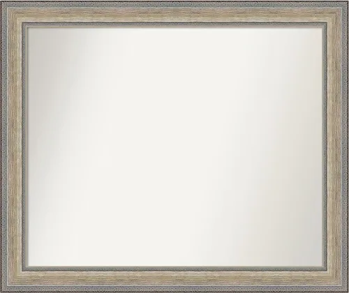 Vista 396 de Amanti Art Espejo de baño plateado para sobre el fregadero, 28 x 37 pulgadas, elegante espejo rectangular de peltre cepillado, marco de madera