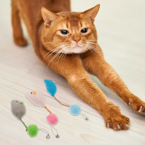 Vista 8 de 6pcs Plush Mouse Cat with Bells Interactive Teasing Plaything for Indoor Cats Kitten Chewing Exercise Replacement Scratch Treat