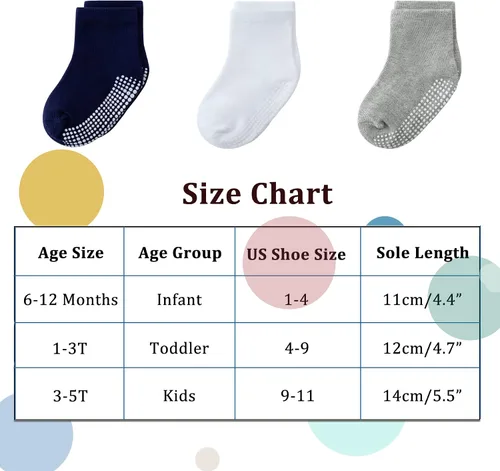 Vista 3 de Tenpluszero Calcetines de algodón antideslizantes para niños pequeños, calcetines de algodón con agarres para bebés, niños y niñas