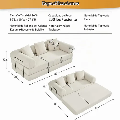 Vista 2 de DAMAIFROM Sofá cama convertible para suelo, sofá deshuesado, color beige