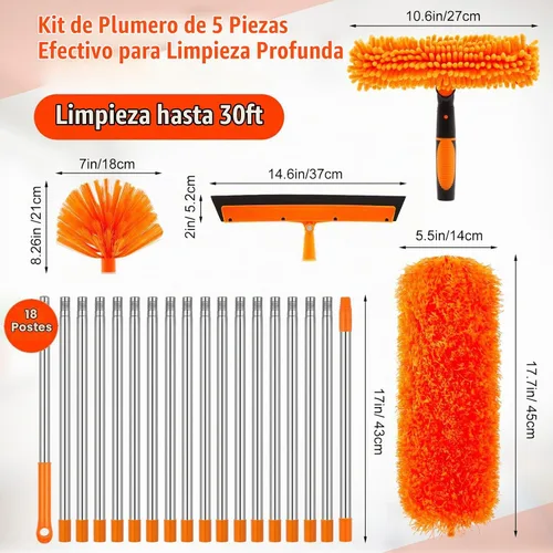 Vista 2 de Kit de plumero de alto alcance de 30 pies con poste de extensión de 2 a 24 Naranja