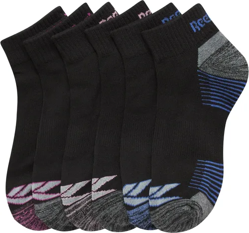 Vista 4 de Reebok Calcetines deportivos acolchados cómodos de corte de un cuarto para mujer (paquete de 6)