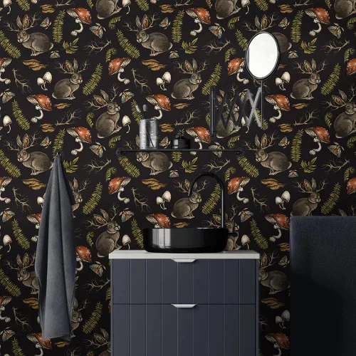 Vista 3 de MuralPeel Setas Conejos Animales Helecho Plantas Polilla Papel Pintado de Despegar y Pegar Autoadhesivo Extraíble Fácil de Despegar Adhesivo