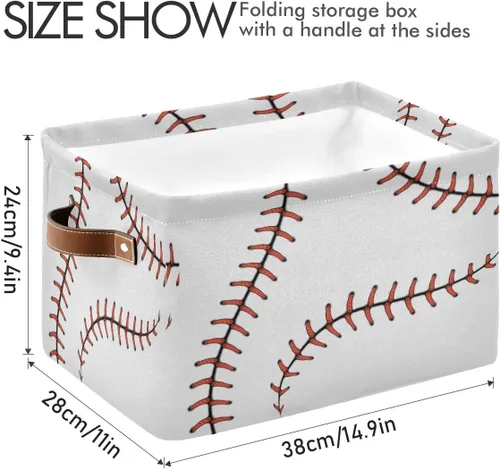 Vista 3 de AUUXVA Cesta de almacenamiento de béisbol, caja de almacenamiento grande con asas, cesta de regalo de Pascua, ideal para bebés y niños, decoración