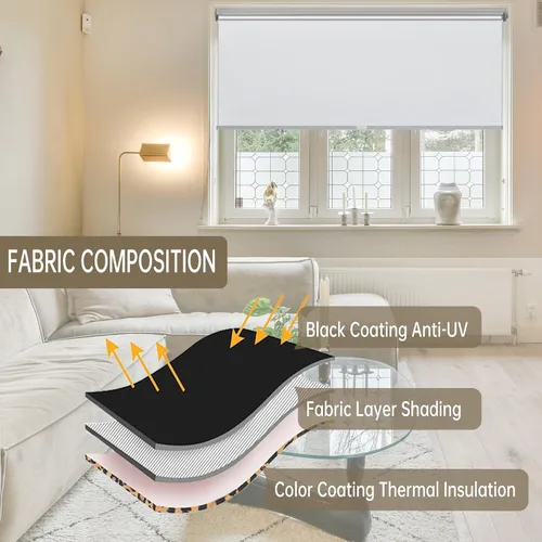 Vista 4 de Changshade Persianas enrollables opacas sin cordón para ventanas, persianas de parada libre con cenefa, aislamiento térmico, protección UV, Blanco