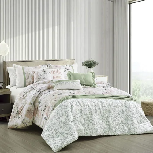 Vista 31 de ESCA Juego de edredón floral morado Queen - 7 piezas de ropa de cama botánica ciruela malva
