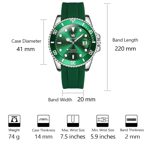 Vista 6 de Reloj automático de viento automático para hombre, reloj de lujo de acero inoxidable con fecha, reloj clásico impermeable con bisel giratorio
