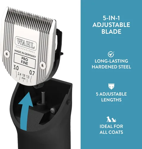 Vista 4 de Wahl Professional Animal 5 en 1 con hoja ajustable Arco, Bravura, Chromado, Creativa, Figura y Motion Pet, Dog and Horse Clippers - Fina (2179-301)