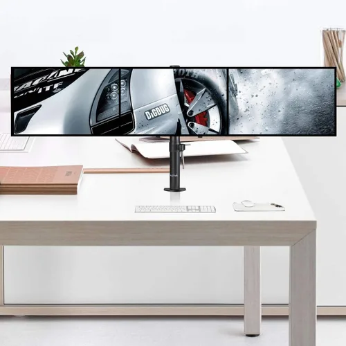 Vista 2 de Suptek Soporte de escritorio triple para monitor LED LCD, soporte resistente totalmente ajustable para 3 / tres pantallas de hasta 27 pulgadas