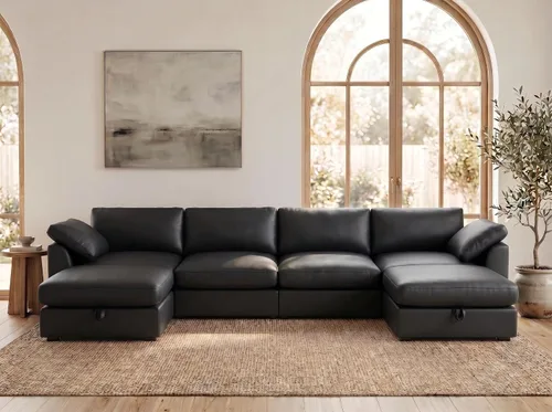 Vista 10 de WEUP Sofá modular de nube de 120 pulgadas de gran tamaño para sala de estar, sofá de nube en forma de L con otomana de almacenamiento, sofá de piel
