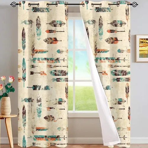 Vista 76 de Dreaweet African Tribal Blackout Curtains 63 Inch Long 2 Panels Set Bohemian Ethnic Geometric Grommet Top Thermal Insulated Curtains for Living Room