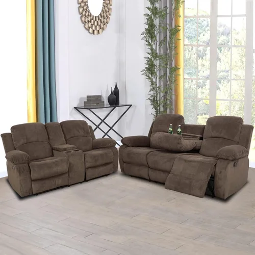 Vista 31 de Conjunto de sofá para sala de Estar, sillón reclinable de cuero transpirable, sofá de 3 plazas para cine en casa con portavasos para apartamento