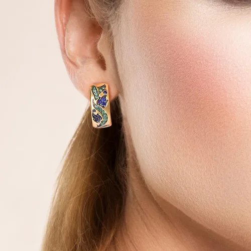 Vista 5 de Santuzza Pendientes Huggie de plata de ley 925 con patrón de piedras preciosas para mujer