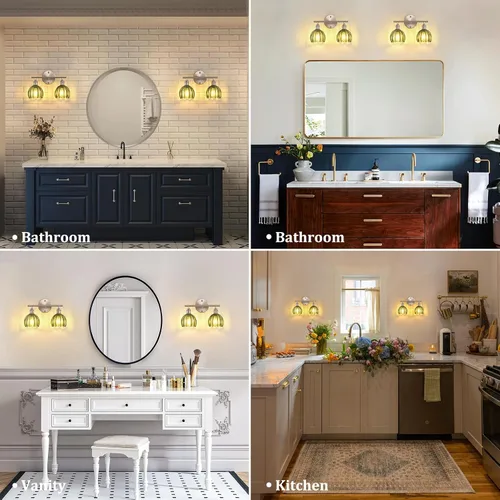 Vista 148 de Shenmoyl Lámparas de baño, lámpara de pared de 2 luces para tocador sobre espejo con pantalla de vidrio tulipán blanco para dormitorio, sala