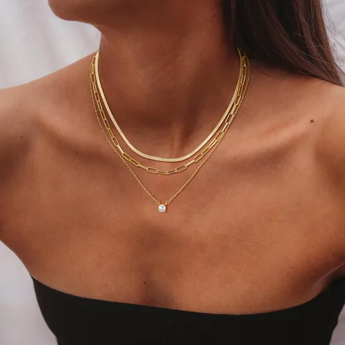 Vista 2 de Gargantilla para mujer, delicada cadena de serpiente gruesa chapada en oro de 14 quilates, collar de oro en capas, joyería de oro simple y moderna