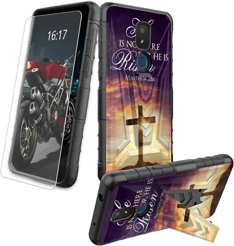 Vista 40 de Funda para AT&T Maestro Max 2021/Cricket Ovation 2 con protector de pantalla de vidrio templado, funda resistente con función atril integrada