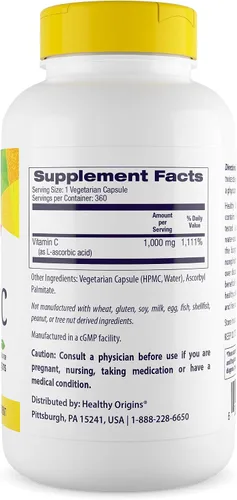 Vista 2 de Healthy Origins Vitamina C 1,000 mg, sin OMG, 360 cápsulas vegetales