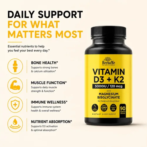 Vista 6 de HerbaMe Vitamina D3 5000 UI + K2 con fórmula de bisglicinato de magnesio