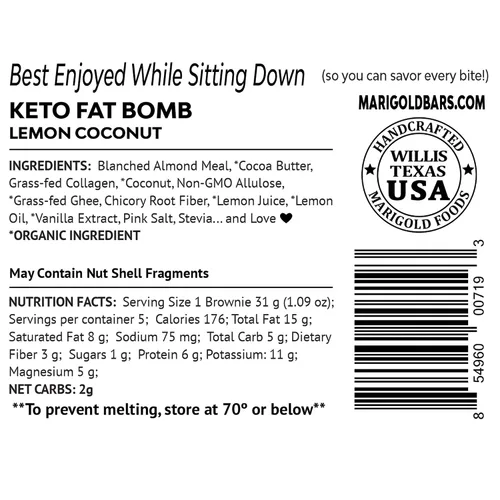 Vista 3 de MariGold Keto Fat Bombs - Limón y Coco, bajo en carbohidratos, rico en colágeno, ghee alimentado con pasto, mantequilla de cacao orgánica, sin