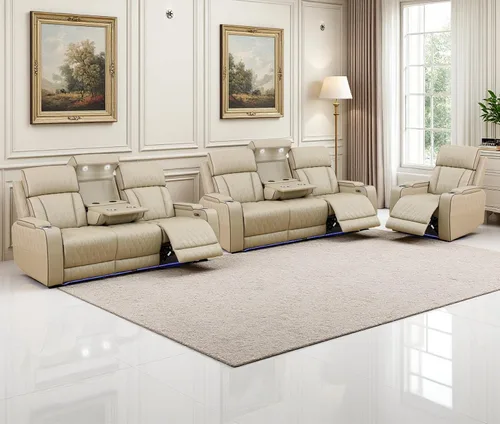 Vista 27 de Juego de sofás reclinables eléctricos, juegos de muebles de sala de estar, sofá reclinable eléctrico moderno negro, sofá biplaza y silla