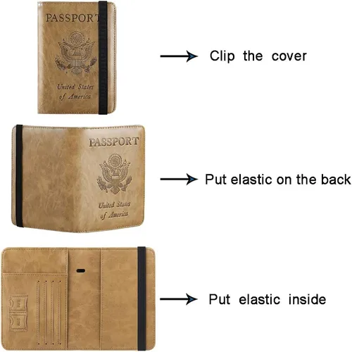 Vista 5 de Funda para pasaporte con bloqueo RFID de piel, organizador de documentos de viaje