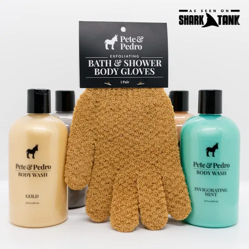 Vista 4 de Pete & Pedro Guantes exfoliantes de baño y ducha corporal para hombres y mujeres, frota y limpia suavemente la piel y desobstruye los poros, suaves