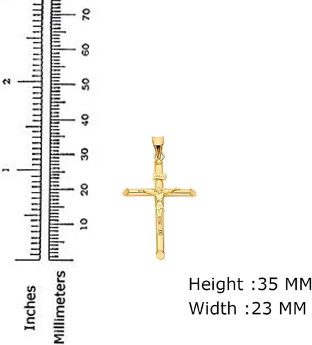 Vista 3 de Colgante de cruz grabado de Jesús de oro amarillo de 14 quilates acabado pulido con dije de crucifijo símbolo espiritual hecho a mano joyería fina