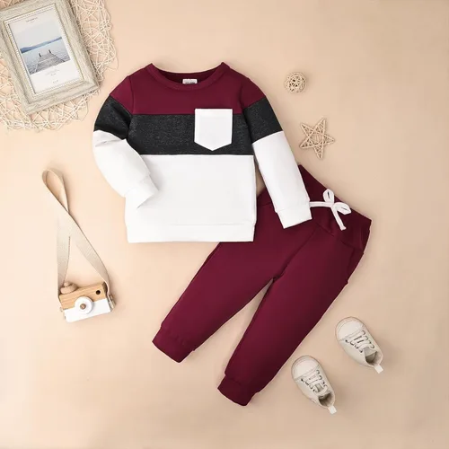 Vista 29 de Ropa de otoño e invierno para bebé, trajes de niño pequeño, sudadera de manga larga, sudadera de retazos y pantalones, 2 piezas, 12 meses a 5 años