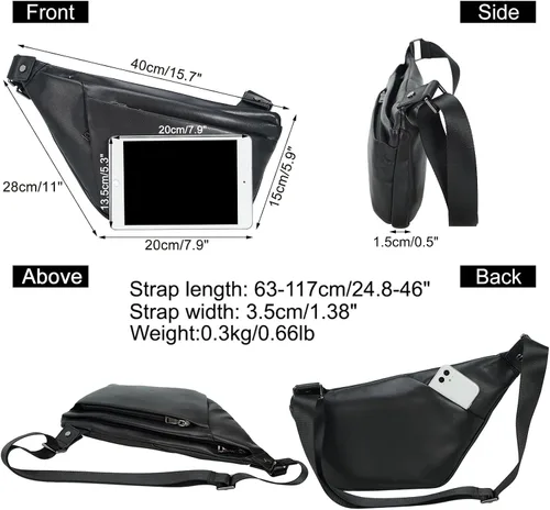 Vista 5 de Masa Kawa Mochila bandolera de cuero para hombres y mujeres de 7.9 pulgadas, bolsa de pecho ultra fina para ciclismo, senderismo, viajes, mochila