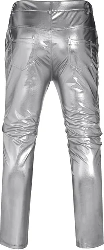 Vista 5 de COOFANDY Pantalones metálicos brillantes para hombre, pantalones de club nocturno, pantalones de discoteca de los años 70, 80, 90, pantalones