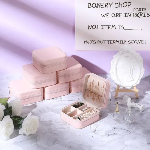 Vista 5 de Pequeñas cajas de cuero PU de joyería de viaje a granel para mujeres niñas, cajas de regalo de dama de honor, organizador de joyas portátil