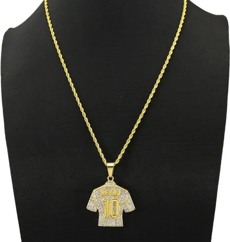 Vista 6 de LOK68 Collar con colgante de jersey de fútbol americano helado para hombres y niños, número 7número 10número 12cuello de jersey, hiphop CR7 Mes-si