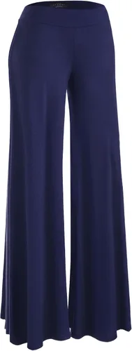 Vista 24 de Made By Johnny Pantalones palazzo elásticos de pierna ancha para mujer, lisos, casuales, cómodos
