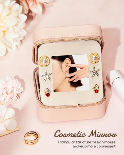 Vista 5 de Enthralite Joyero de viaje personalizado, artículos esenciales de viaje para mujeres, organizador de viaje pequeño, joyero para collares, aretes