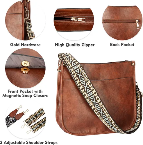 Vista 5 de Erideno Bolso cruzado para mujer con correa de guitarra, bolso de hombro de piel sintética vegana de moda, bolso de mano de diseñador con 2 correas