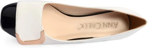 Vista 4 de ANN CREEK Zapatos de tacón bajo para mujer, zapatos de oficina elegantes de dos tonos, punta cuadrada, tacón grueso de 2.4 pulgadas, sin cordones