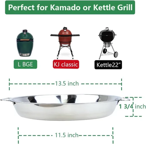 Vista 3 de Bandeja de goteo de acero inoxidable para Big Green Egg Large - Piezas de repuesto de accesorios Big Green Egg Bandeja para asar, También compatible