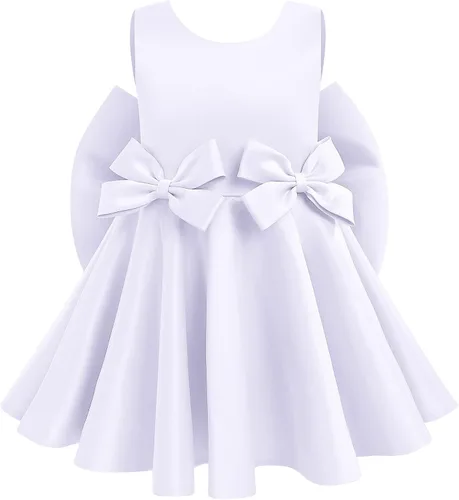 Vista 2 de IDOPIP Flower Girl Bowknot Tutu Dress for Toddler Baby Wedding First Communion Birthday Party Pageant Baptism Dresses