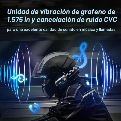 Vista 3 de Auriculares Bluetooth para Casco de Motocicleta, Auriculares Inalámbricos Bluetooth 5.3 para Exteriores con Altavoces, Cancelación de Ruido