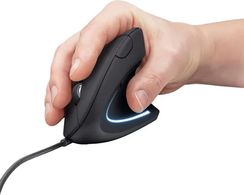 Vista 4 de Trust Verto - Ratón ergonómico con cable, vertical con iluminación LED, 1000-1600 DPI, 6 botones, para usuarios diestros, mouse de computadora