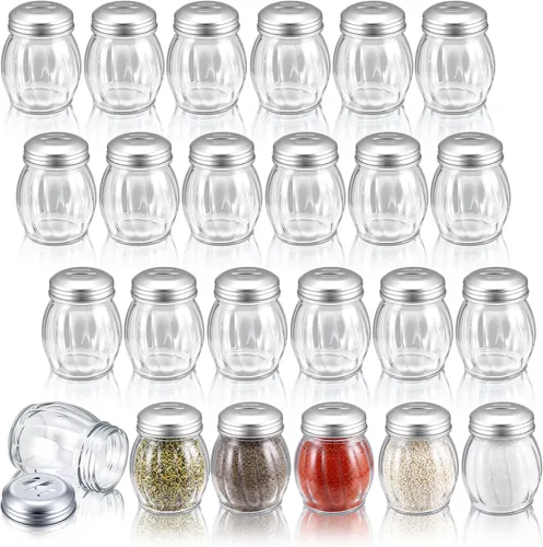 Vista 8 de Hotop Coctelera de especias de vidrio de 24 piezas con parte superior perforada para quesos con parte superior ranurada de acero inoxidable