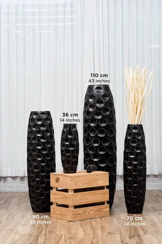 Vista 5 de Leewadee Jarrón grande negro para decoración del hogar, de madera, de 26 pulgadas de alto, decoración de granja, soporte para flores para plantas