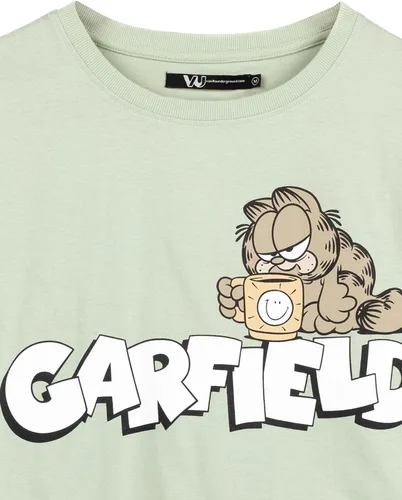 Vista 9 de Garfield Pijama para mujer Camiseta verde perezosa para adultos y mujeres con pantalones largos color crema, mercancía de película