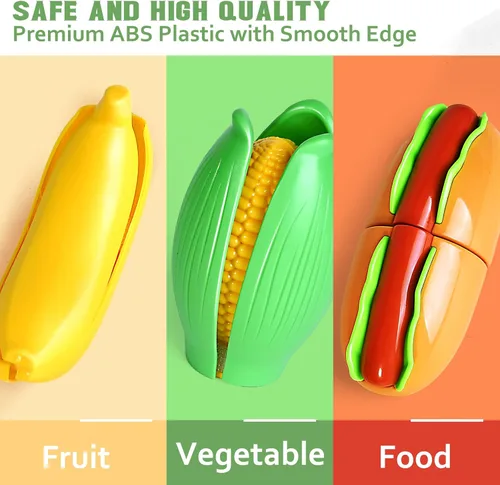 Vista 4 de 100 piezas de juego de comida de simulación para cocina de niños, juguete de comida falsa para niños pequeños de 1 a 3 años, accesorios de plástico
