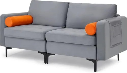 Vista 18 de Giantex Sofá individual, silla decorativa, sillón con cojín cómodo, bolsillos para revistas, sala de estar, silla de ocio tapizada para dormitorio