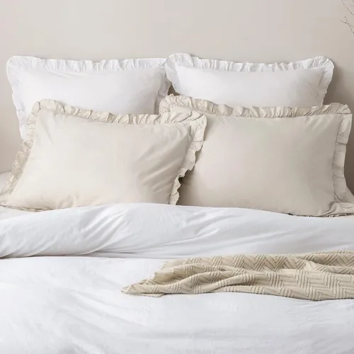 Vista 13 de PHF Fundas de almohada 100% algodón lavado con volantes, tamaño estándar, paquete de 2 fundas de almohada de 20 x 26 pulgadas, sin relleno, fundas
