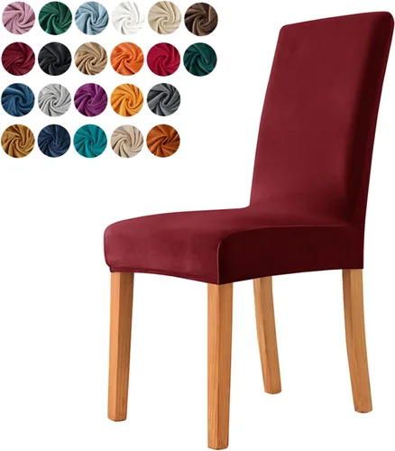 Vista 17 de Juego de 6 fundas para sillas de comedor, fundas elásticas de terciopelo para sillas de comedor, extraíbles y lavables, fundas protectoras